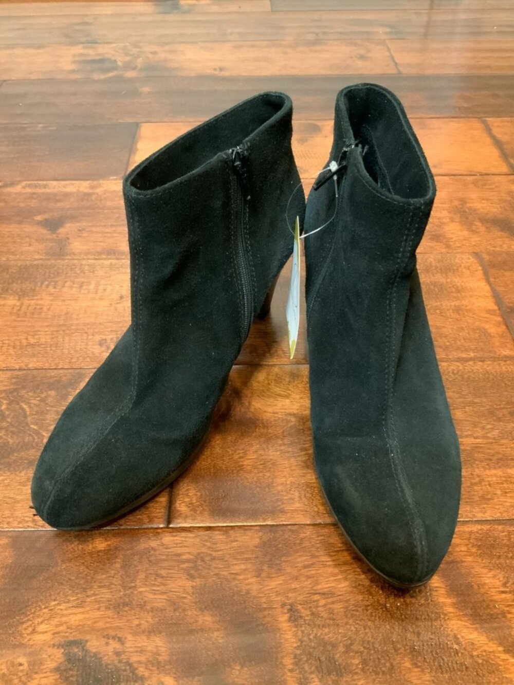 C La Canadienne Black Suede Zipper Block Heel Ankle Boots, Size 9